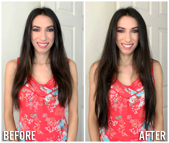 before and afterIrresistible Me hair extensions