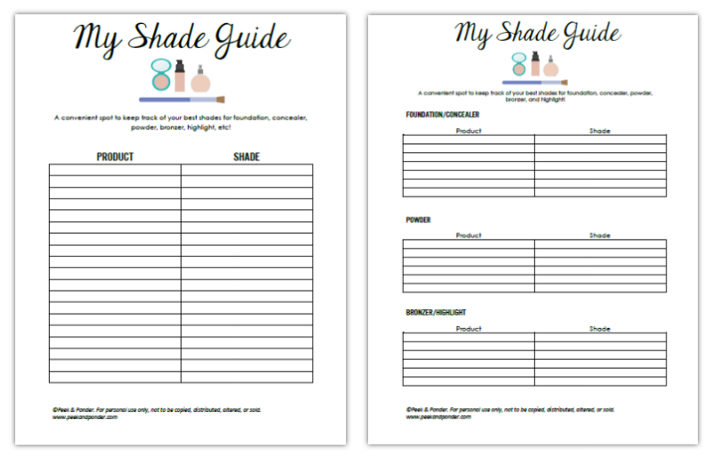 makeup shade printable worksheets