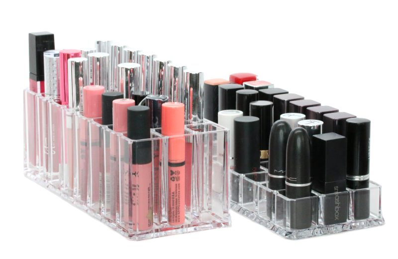 lipsticks in acrylic organizers