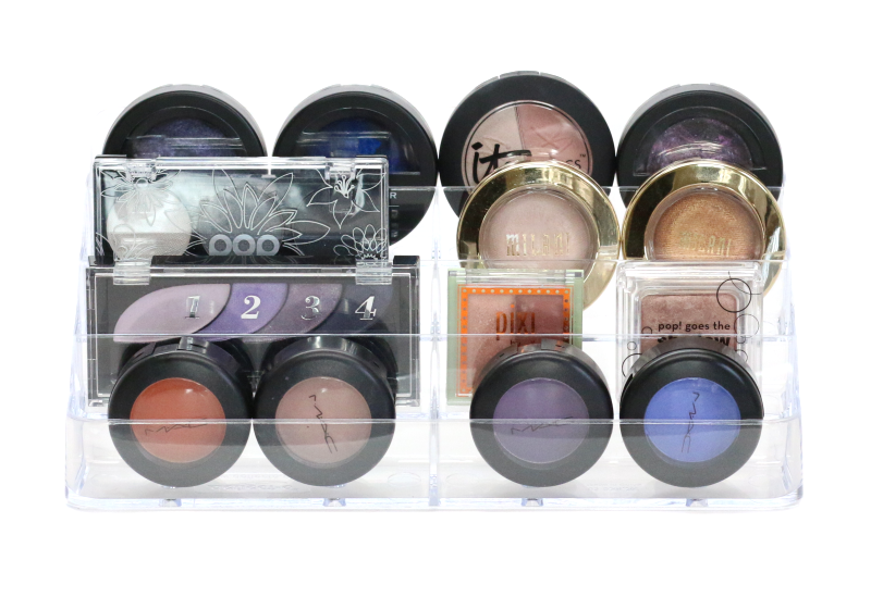 single eyeshadows in a tiered business card holder
