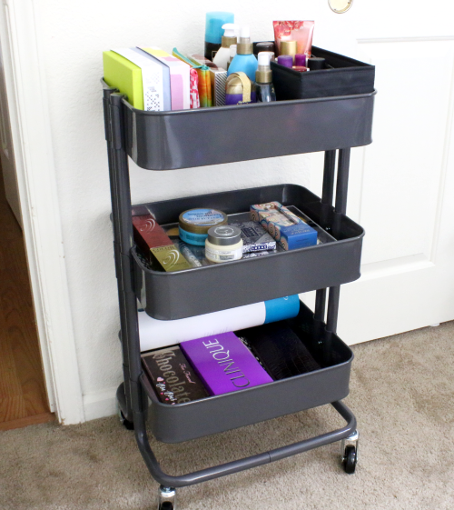 IKEA cart holding beauty products