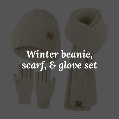Winter beanie, scarf, and glove set