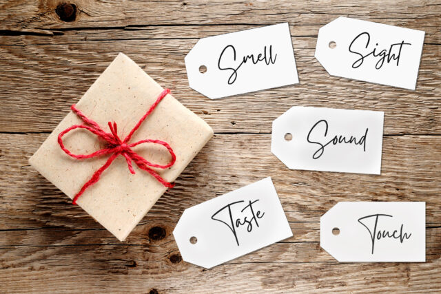 gift with gift tags on a table