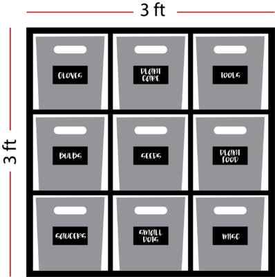 graphic of a storage shelf unit with 9 bins