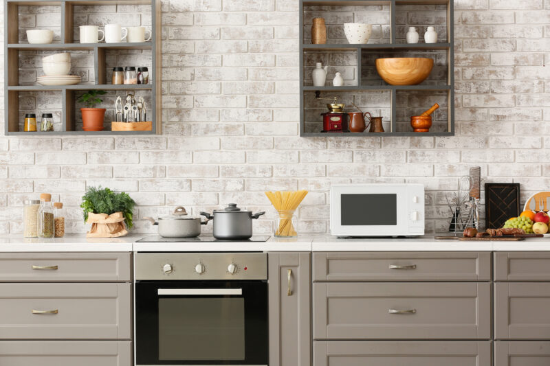 brown kitchen with bright light