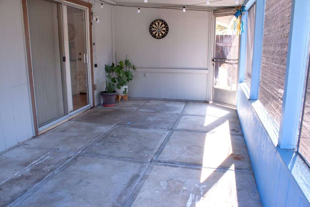 concrete patio refresh project showing empty patio