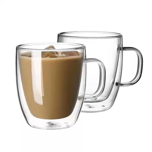 Double Wall Glass Coffee Mugs - 12.5 oz