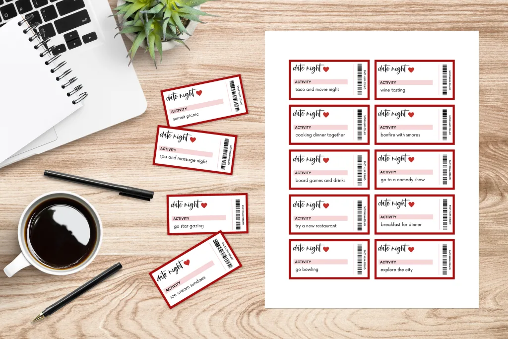 date night coupons on desk